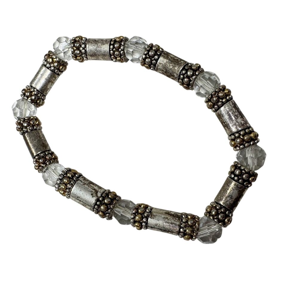 Silver Tone Chunky Crystal Stretch Bracelet Womens Fashion Jewelry